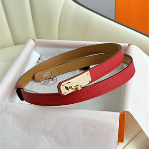 Hermes Kelly 18 Belt Epsom Leather Rose Gold Hardware Red