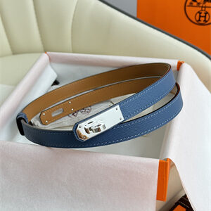 Hermes Kelly 18 Belt Epsom Leather Silver Hardware Blue
