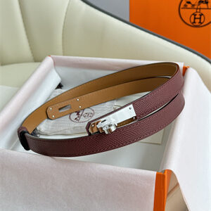 Hermes Kelly 18 Belt Epsom Leather Silver Hardware Burgundy