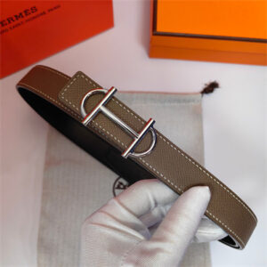 Hermes Gamma belt buckle & Herm??s sur Mer reversible Epsom leather strap Silver Hardware strap 25MM Etoupe/Black