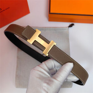 Hermes Mini Constance belt buckle & Reversible leather strap 25 mm Gold Hardware Etoupe/Black