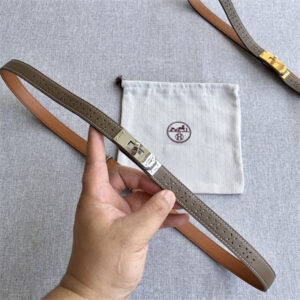 Hermes Kelly Garden Party Belt 18MM Cowhide Leather Silver Tone Hardware Etoupe/Brown