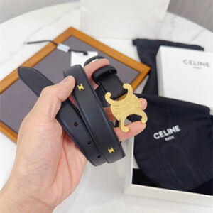 Celine Triomphe Belt 25MM Calfskin Gold Tone Metal Black