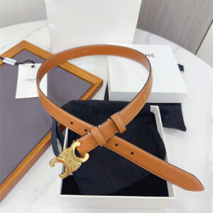 Celine Triomphe Belt 25MM Calfskin Gold Tone Metal Brown