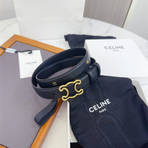 Celine Triomphe Belt 25MM Calfskin Gold Tone Metal Black