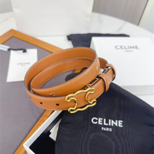 Celine Triomphe Belt 25MM Calfskin Gold Tone Metal Brown