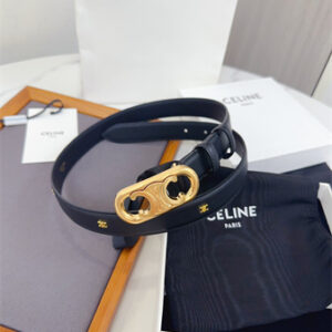 Celine Triomphe Belt 25MM Calfskin Gold Tone Metal Black