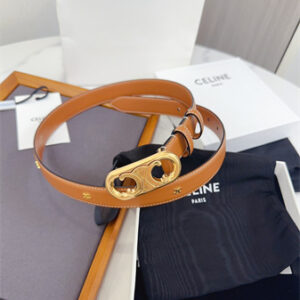 Celine Triomphe Belt 25MM Calfskin Gold Tone Metal Brown