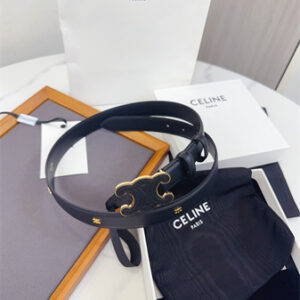 Celine Triomphe Belt 25MM Calfskin Gold Tone Metal Black