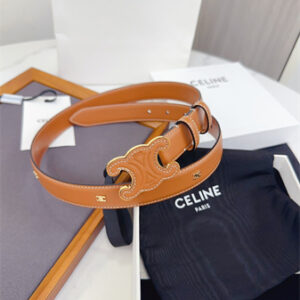 Celine Triomphe Belt 25MM Calfskin Gold Tone Metal Brown