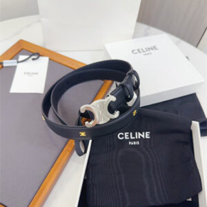 Celine Triomphe Belt 25MM Calfskin Silver Tone Buckle Black
