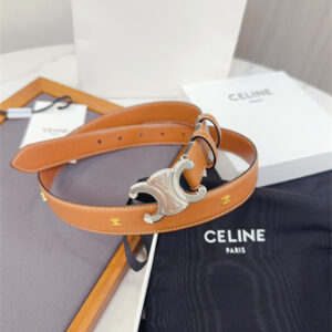 Celine Triomphe Belt 25MM Calfskin Silver Tone Buckle Brown