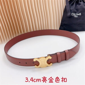 Celine Triomphe Belt 34MM Calfskin Shinny Gold Tone Buckle Caramel