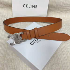 Celine Men's Triomphe Belt 35MM Calfskin Silver Tone Buckle Brown