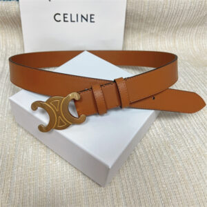 Celine Men's Triomphe Belt 35MM Calfskin Gold Tone Buckle Brown