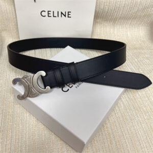 Celine Men's Triomphe Belt 35MM Calfskin Silver Tone Buckle Black