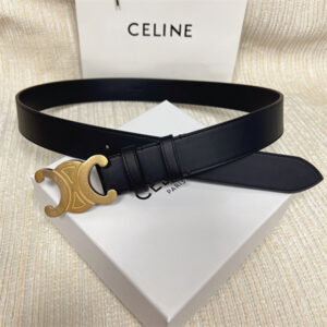 Celine Men's Triomphe Belt 35MM Calfskin Gold Tone Buckle Black