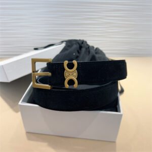 Celine TEEN Triomphe Belt 30MM Suded Gold Tone Buckle Black