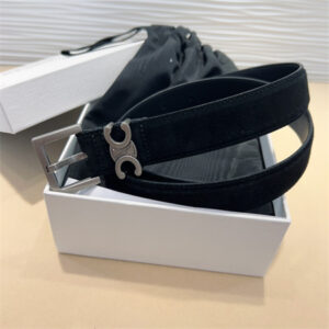 Celine TEEN Triomphe Belt 30MM Suded Silver Tone Buckle Black