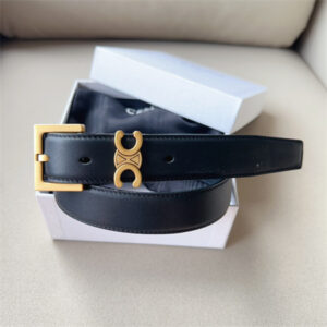 Celine TEEN TRIOMPHE Belt 30MM Calfskin Gold Tone Buckle Black