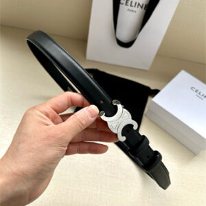 Celine TEEN TRIOMPHE Belt 25MM Calfskin Silver Tone Buckle Black