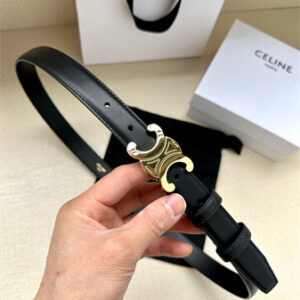 Celine TEEN TRIOMPHE Belt 25MM Calfskin Shinny Gold Tone Buckle Black