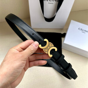 Celine TEEN TRIOMPHE Belt 25MM Calfskin Aged Gold Tone Buckle Black