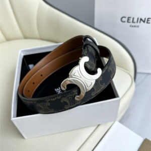 Celine TRIOMPHE Belt 25MM In Black TRIOMPHE CANVAS Silver Tone Buckle