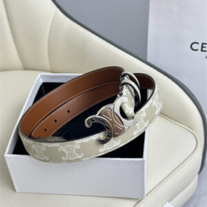 Celine TRIOMPHE Belt 25MM In White TRIOMPHE CANVAS Silver Tone Buckle