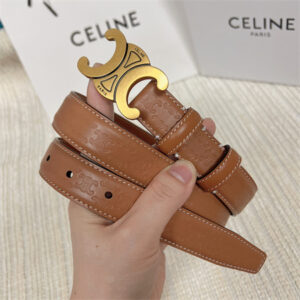 Celine TRIOMPHE Belt 25MM In Embossed Calfskin Aged Gold Tone Buckle Brown