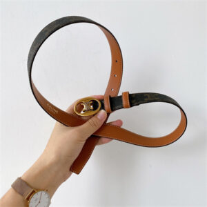 Celine TRIOMPHE Belt 25MM In TRIOMPHE CANVAS Gold Tone Buckle Black/Brown