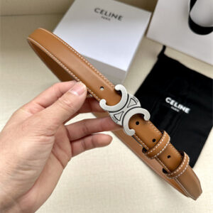 Celine TRIOMPHE Belt 25MM In Calfskin Aged Silver Tone Buckle Brown