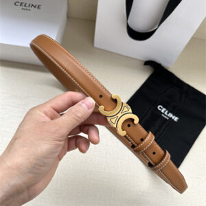 Celine TRIOMPHE Belt 25MM In Calfskin Aged Gold Tone Buckle Brown