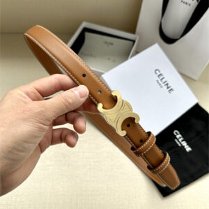 Celine TRIOMPHE Belt 25MM In Calfskin Gold Tone Buckle Brown