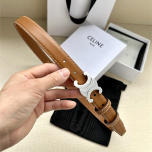 Celine TRIOMPHE Belt 25MM In Calfskin Silver Tone Buckle Brown