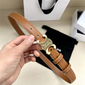Celine TRIOMPHE Belt 25MM In Calfskin Shinny Gold Tone Buckle Brown