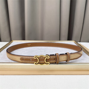 Celine TRIOMPHE Belt 25MM In Calfskin and Raffia Gold Tone Buckle Brown