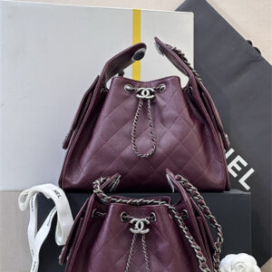 Chanel 25 Small Handbag Grained Calfskin Silver Tone Metal Burgundy AS5293 Top