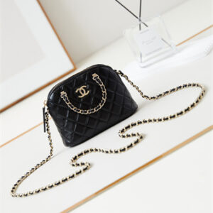 Cha.nel Clutch With Chain Shiny Lambskin & Gold-Tone Metal Black AP3354