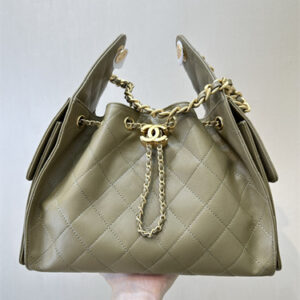 Chanel 25 Small Handbag Grained Calfskin Gold Tone Metal Kaki Defender AS5293 Top