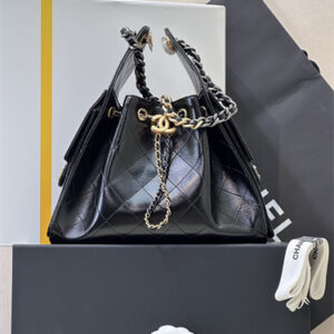 Chanel 25 Small Handbag Shinny Smooth Calfskin Gold&Silver Two Tones Metal Black AS5293 Top