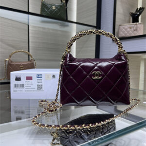 Cha.nel Clutch With Chain Shiny Lambskin & Gold-Tone Metal Burgundy AP4189