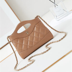 Cha.nel 31 Nano Chain Bag Lambskin Gold Tone Metal Brown AS3656