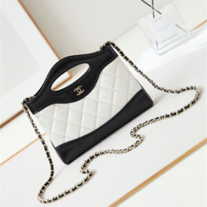 Cha.nel 31 Nano Chain Bag Lambskin Gold Tone Metal White/Black AS3656