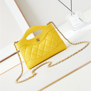 Cha.nel 31 Nano Chain Bag Lambskin Gold Tone Metal Yellow AS3656