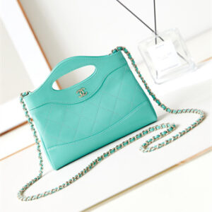 Cha.nel 31 Nano Chain Bag Calfskin Gold Tone Metal Green Blue AS3656