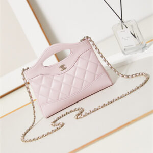 Cha.nel 31 Nano Chain Bag Lambskin Gold Tone Metal Pink AS3656