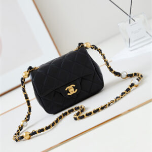 Cha.nel Supermini Flap Bag Lambskin Gold Tone Metal Black AS4946