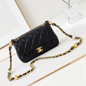 Cha.nel Mini Flap Bag Lambskin Gold Tone Metal Black AS4947