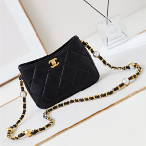 Cha.nel Small Shoulder Bag Lambskin Gold Tone Metal Black AS4948
